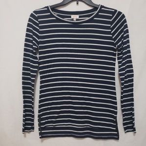 Pixley long sleeve striped top w/ faux leather, M